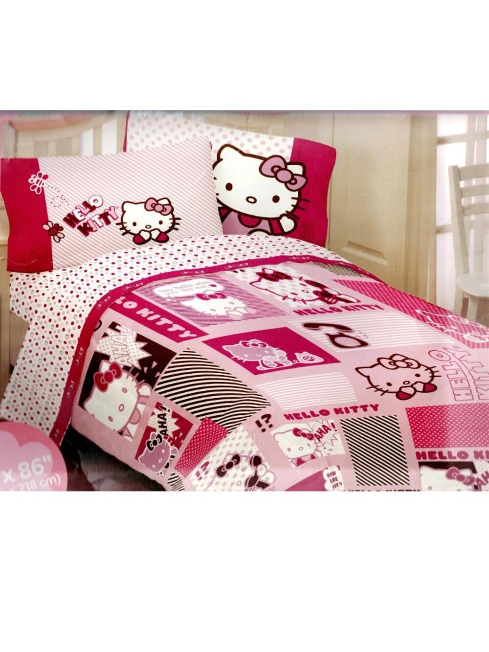 NEW~TWIN sz~vtg Sanrio Hello Kitty cat pink Comforter+Sheet set~4pc Cotton Rich
